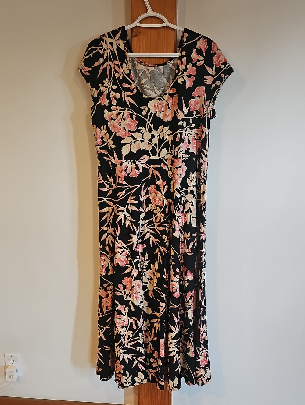 Chaps Black Maxi Dress with Pink & Cream Floral Print